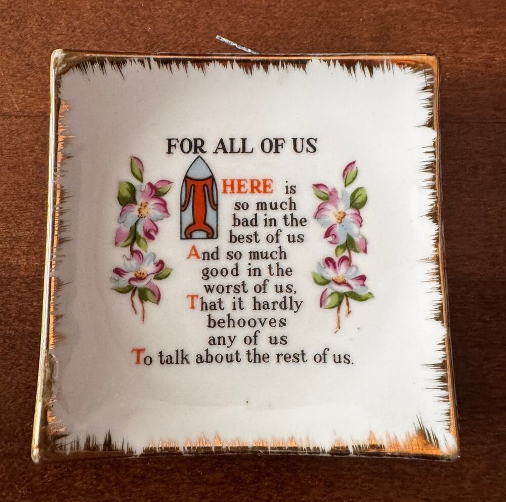 Vintage Collectible Ceramic Trinket Dish or Ashtray-Inspirational Poem